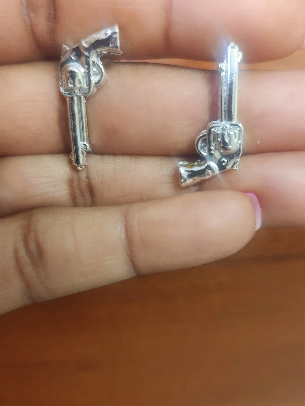 Silvertone Revolver Gun Charm Cufflinks - Pair